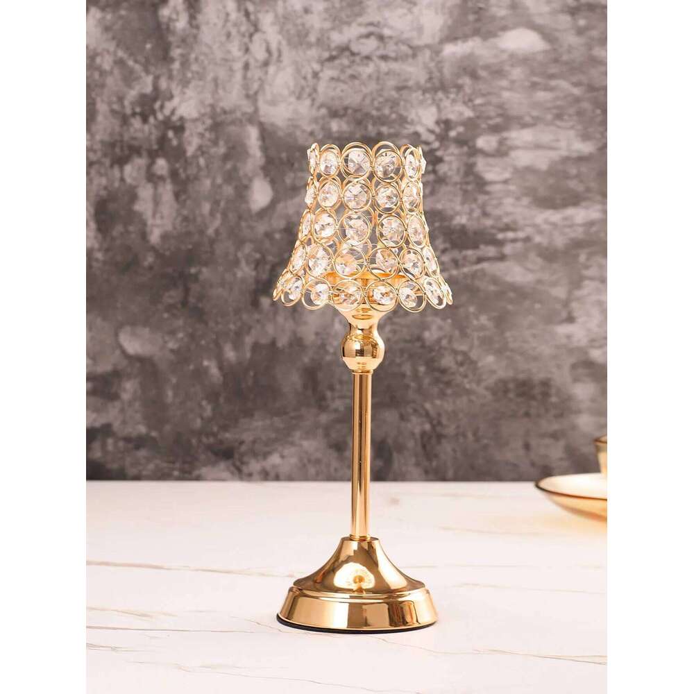 1pc Golden Crystal Candle Holder, Candlestick for Table Centerpiece Wedding Birthday Party Home Decor Christmas Gift H260310