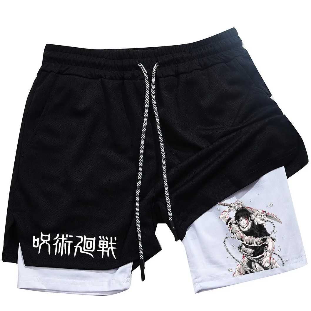 Anime Performance Shorts Toji Printed Men GYM Casual Sports Shorts Workout Running Mesh 2 In 1 Sport Short Pants N260310