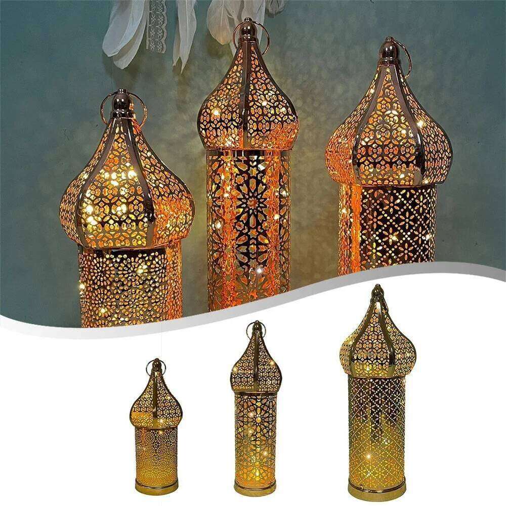 Dcor Iron Golden Hollow Light Ornaments Moroccan Ramadan Ron Lanter Table Widely Used Home Decoration H260310