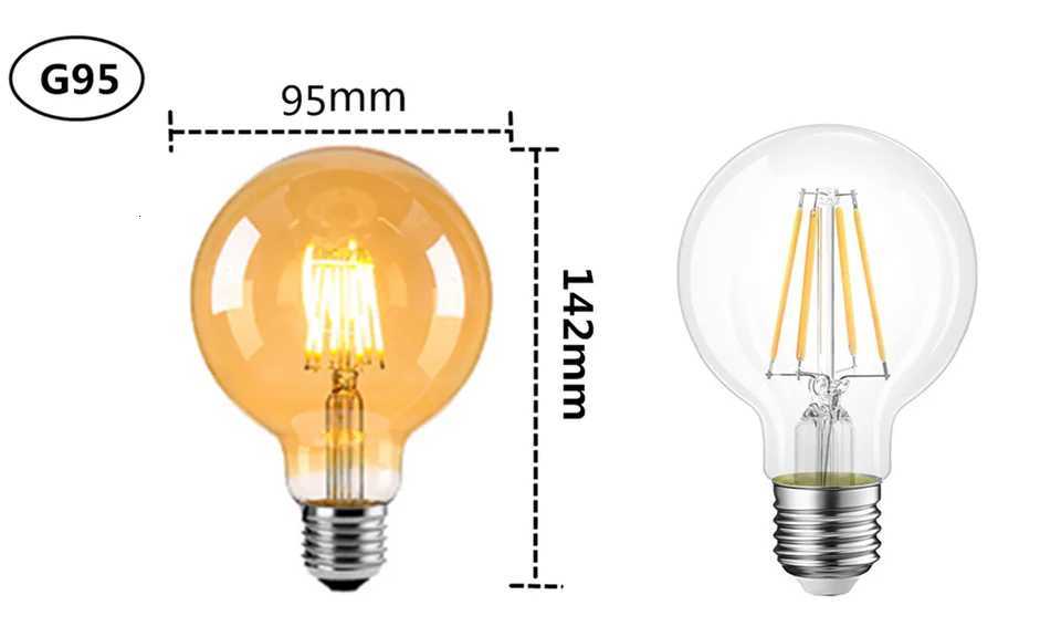 LED Edison Filament Light Retr Bulb Brown Golden G95 4W 6W 8W 2700K Dimmable E27 AC 220V 110V Dimmer Restaurant Bedroom H260310