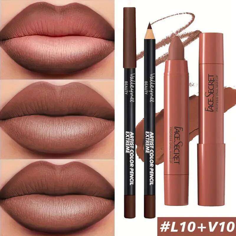 2pcs/Set Matte Velvet Lipstick - Long-lasting waterproof high-saturation non-sticky formula, deep berry tones, pink tones Z260310