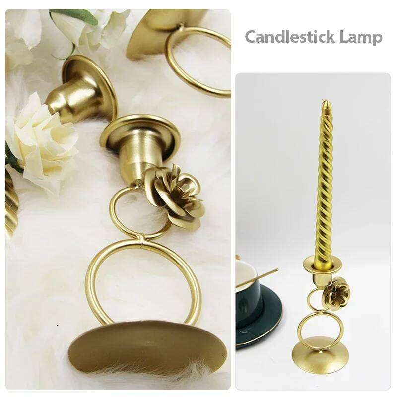 Nordic Rose Candlestick Metal Iron Crafts Wedding Candelabrum Flowers Ring Wax Candle Stand Dining Table Center Piece Decoration H260310