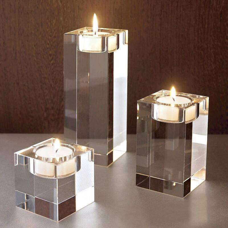 Crystal Glass Romantic Candle Holders Tealight Candlestick Wedding Decorations Home Party Ornaments Desktop H260310