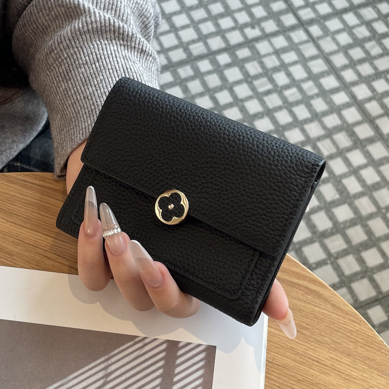 Free shipping 2026 new leather short wallet with multi slot buckle and fashionable trend designer card bag for woman