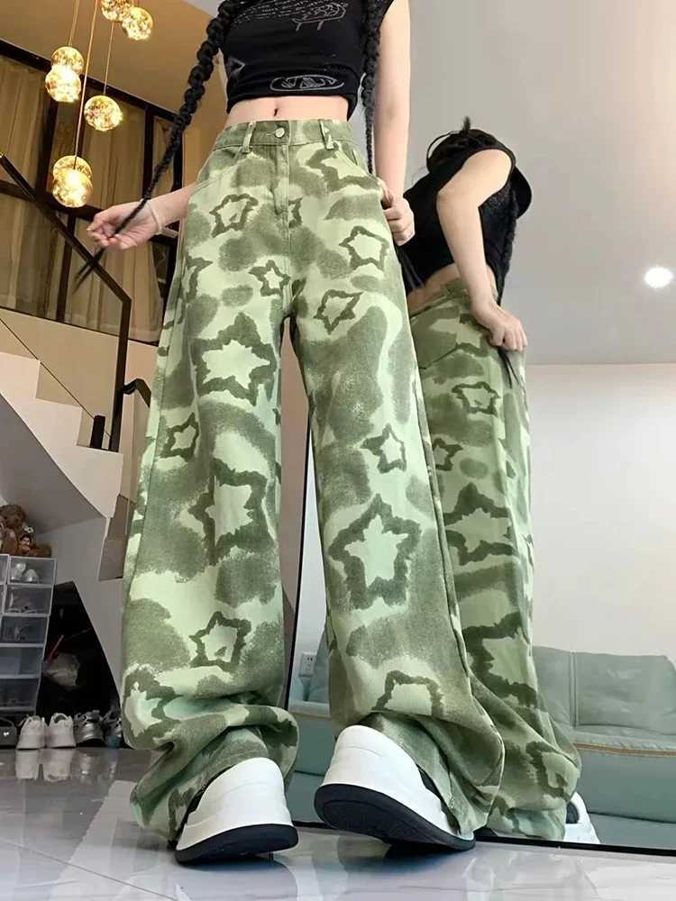 American Stars Green Jeans Women High Waist Y2K Vintage Denim Pants Casual Loose Korean Harajuku Female Streetwear Trousers M260310