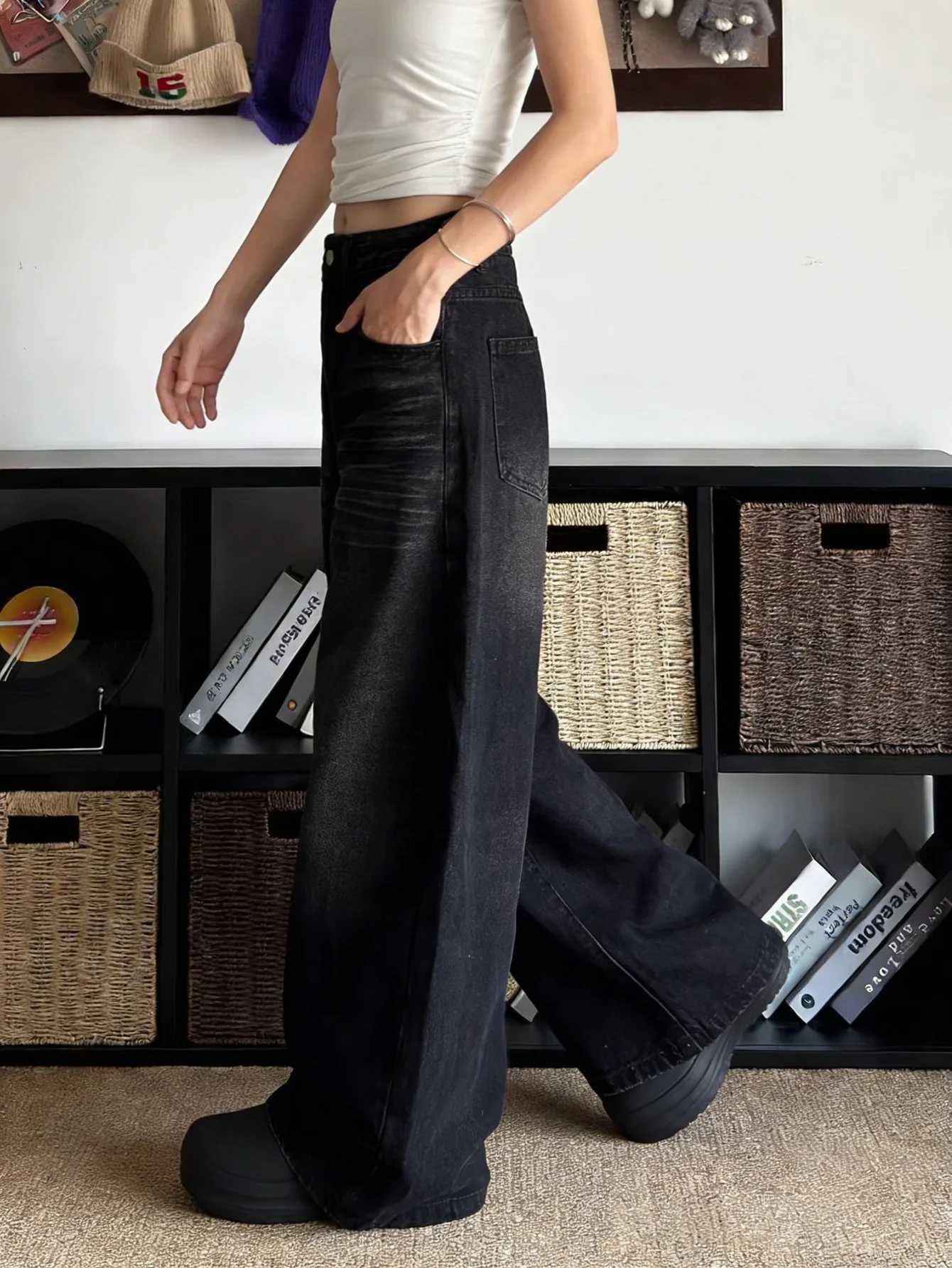 Solid Color Jeans Unisex Black Baggy Jeans Retro Y2K Drip Original No accessories or belts included M260310