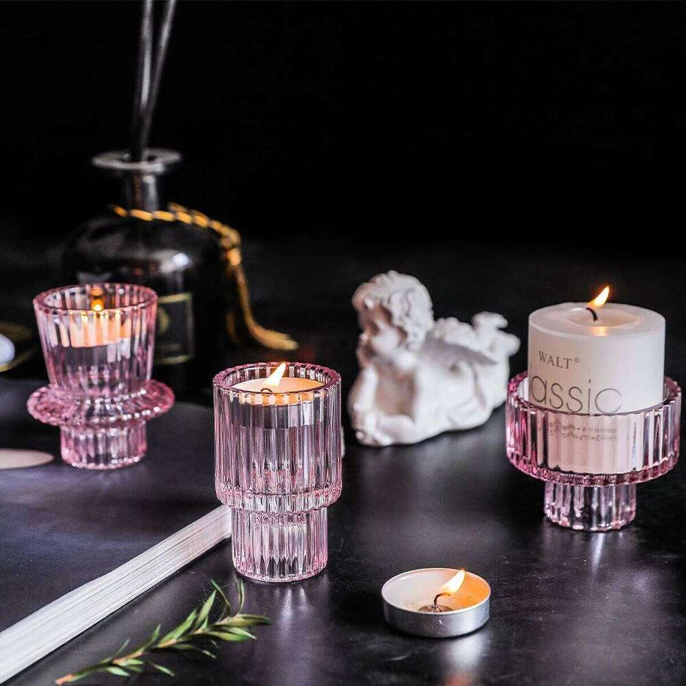 Clear Small Glass Candle Holder for Dining - Transparent Desktop Centerpiece Decor, Modern Table Design Candlesticks H260310