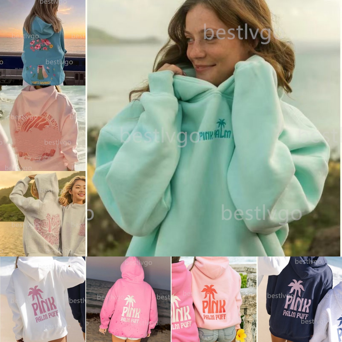 Pink Palm hoodies designer women casual streetwear pattern print daily commuting loose hoodie autumn/winter fashion sportswear women xs-2xl