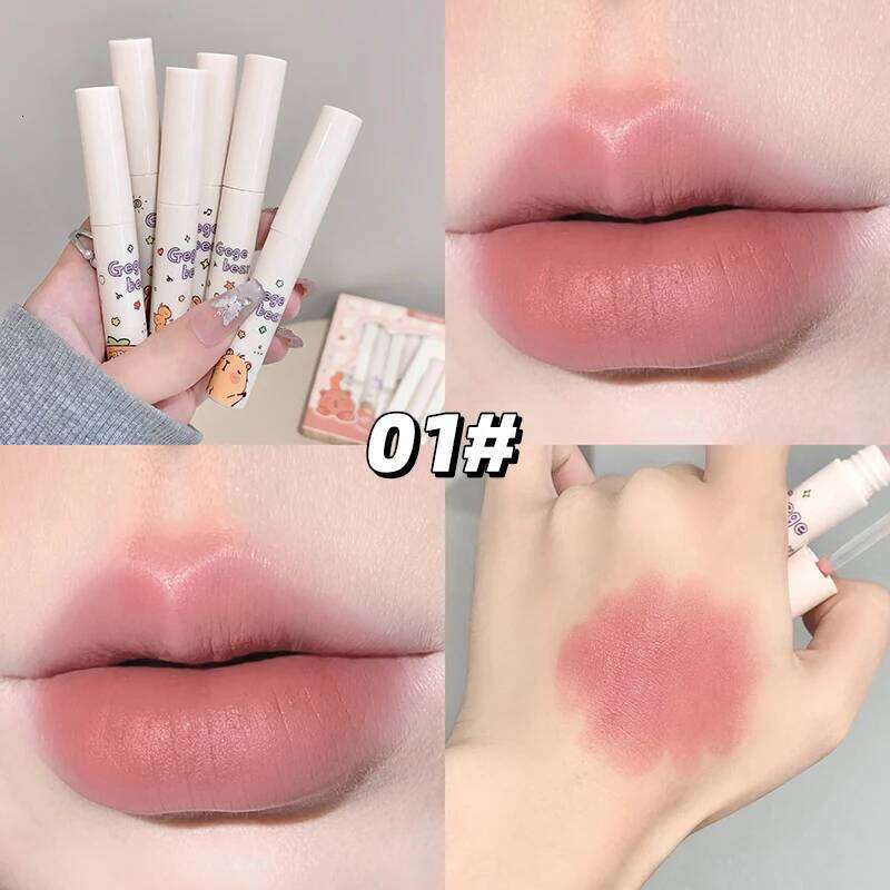 gege bear 6-Color Lip Gloss Lipstick Set Liquid Velvet Matte Women's Makeup Long-lasting Waterproof Non-stick Cup Z260310