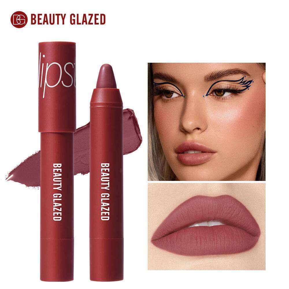 Beauty Glazed Matte Lipstick Pencil Waterproof Long Lasting Balm 12 Colors Velvet Lip Liner Pen Lips Makeup Women Cosmetics Z260310
