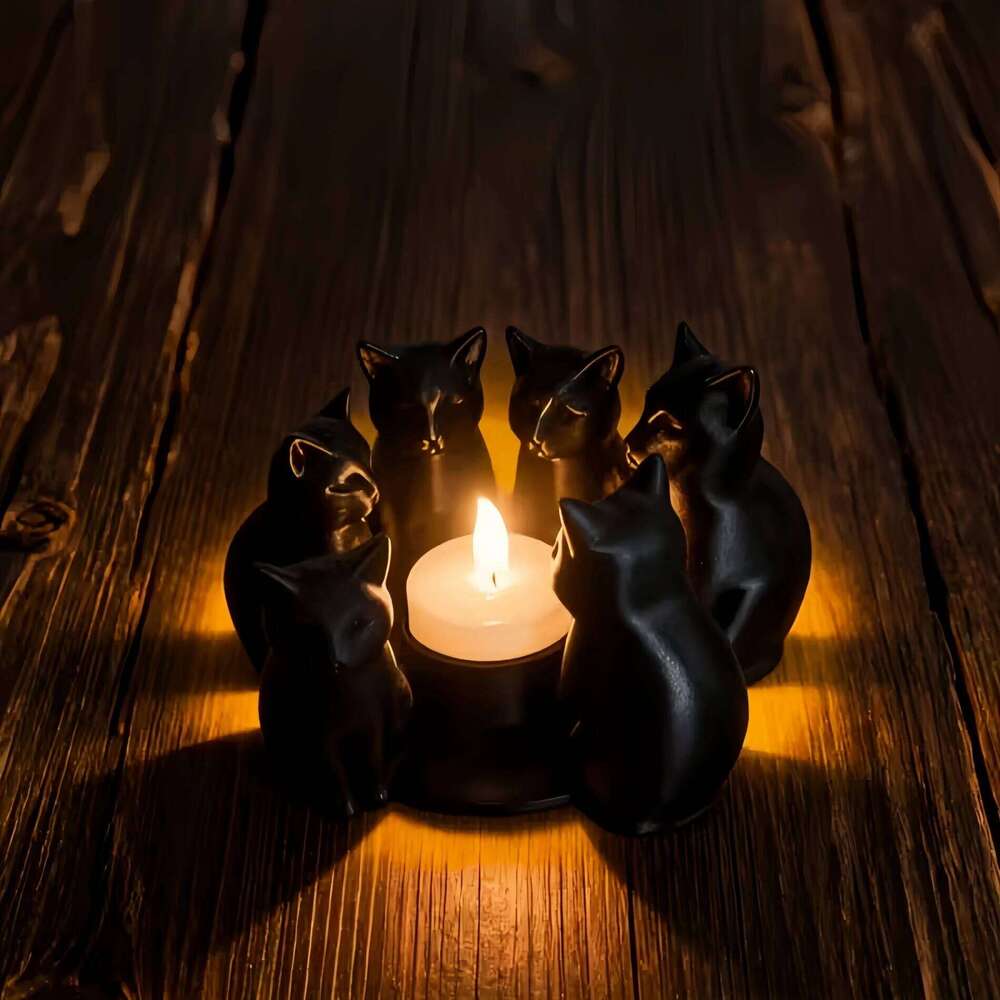 3D Printed Black Candle Holder Cat Figurine Circle Decor Creative Home Desktop Ornament Gift | Modern Minimalist Style H260310