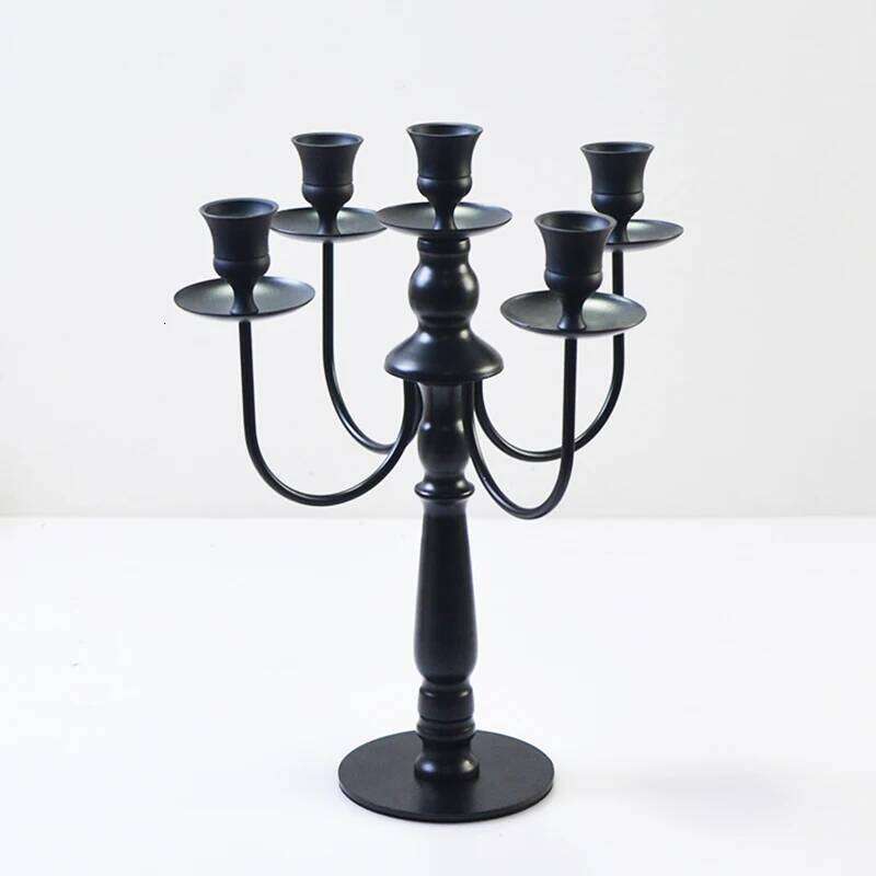 PEANDIM European Black Candlestick Wedding Party Metal Holders 3 & 5 Head Romantic Candlelight Dinner Candle Stand Decor H260310