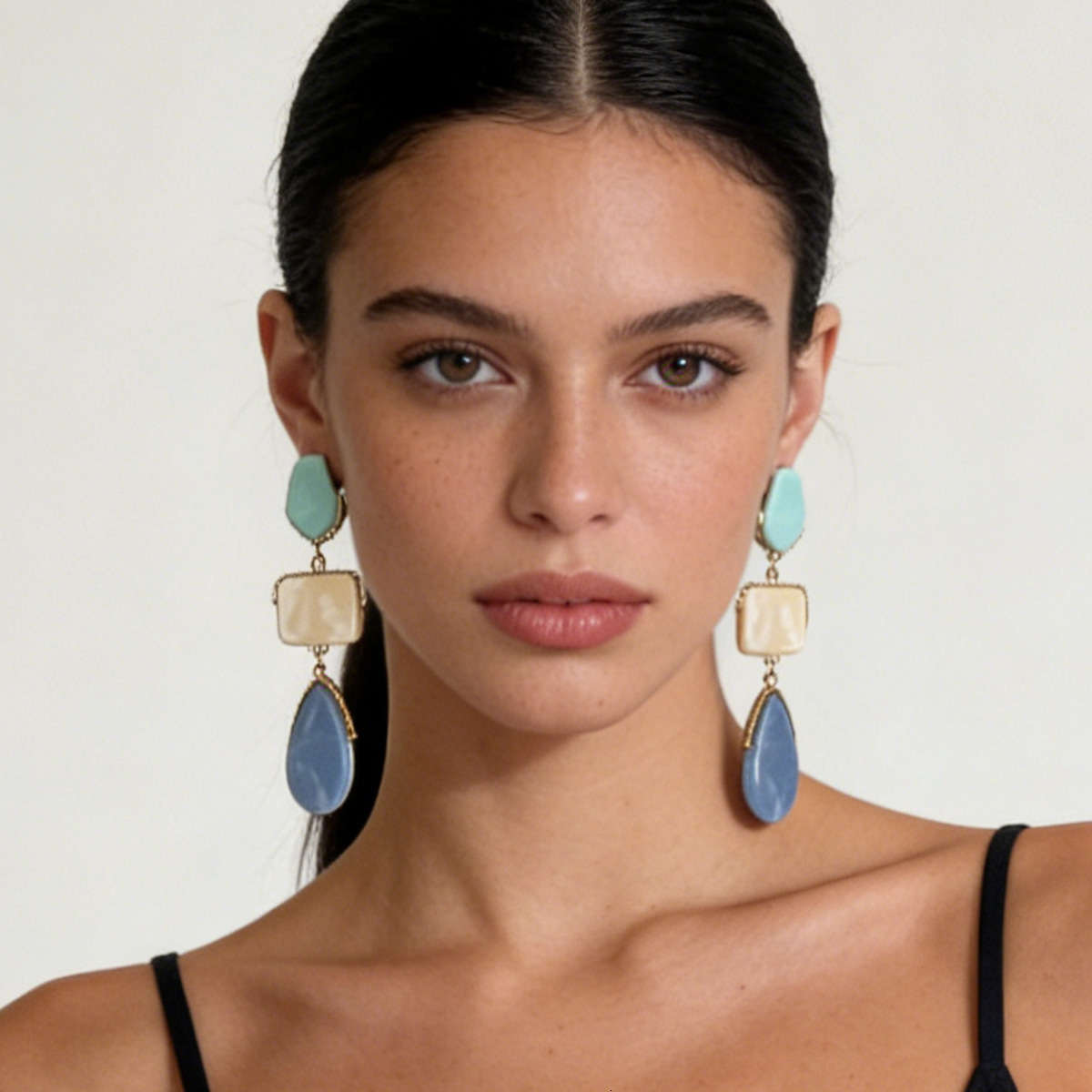 Blue Turquoises Triangle Water Shape Dangle CZ Beads Wedding Studs Earrings Handmade For Lady 240921