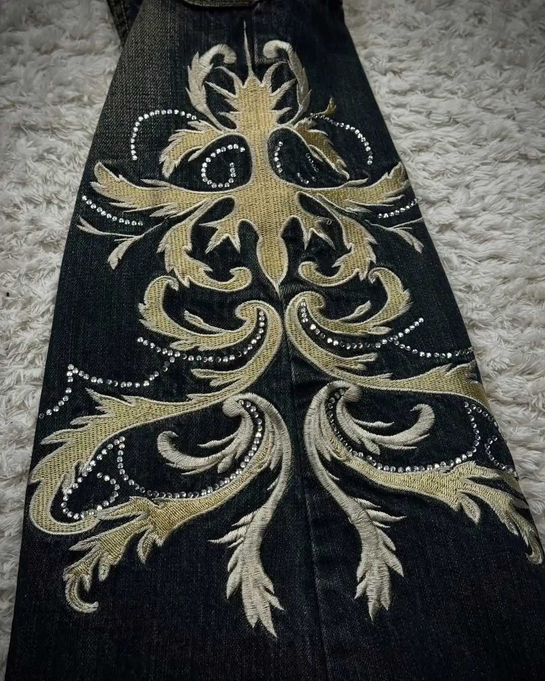 American Style Geometry Pattern Minimalism Baggy Gothic Denim Straight-leg Pants Womens Basic Commute Necessary Denim Trousers M260310