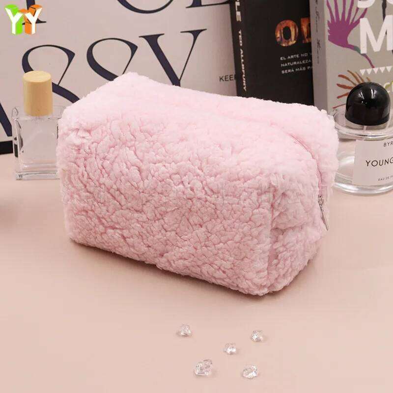 Lamb Cashmere Makeup Cream Color, Portable Skincare Storage Bag, Small Fresh Cosmetic Zipper Bag XJ260310