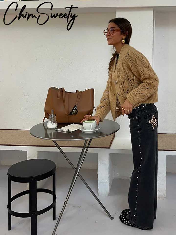 Fashion Leopard Star Print Jeans Women High Waist Zipper Straight Leg Wide Leg Pants 2026 Spring New Lady Casual StreetwearT260310