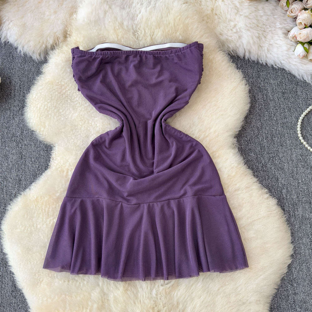 2026 French Elegant Women's Sexy Mesh Ruffle Strapless Dress with Waist Waist, Slimming Belt and Ruffle Tight corset