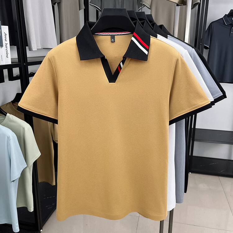 Luxury Brand Designer Clothes Men's Short-Sleeve Polo Shirt With Mulberry Silk, 2025 Summer New Style, Scissor Collar, Breathable Cotton, Men