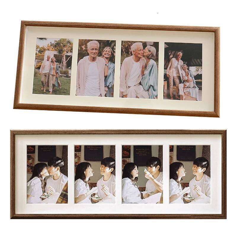 - 8x20 Photo With Mat Display 4Pcs Photos, 4x6 Picture Frame Wood H260310