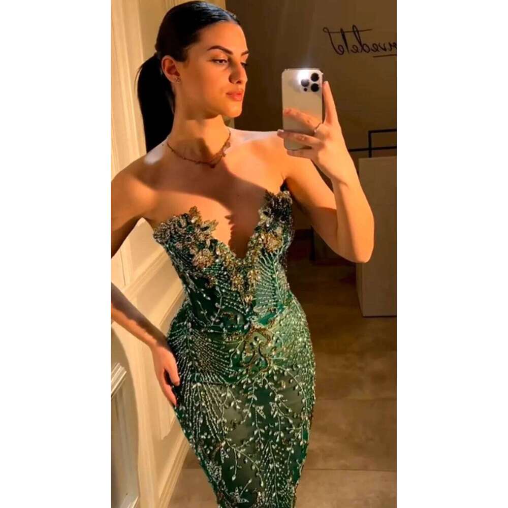 Luxury Green Evening Dress For Woman Beading Sweetheart Wedding Party Dresses Crystal Mermaid Prom Gowns Customizde