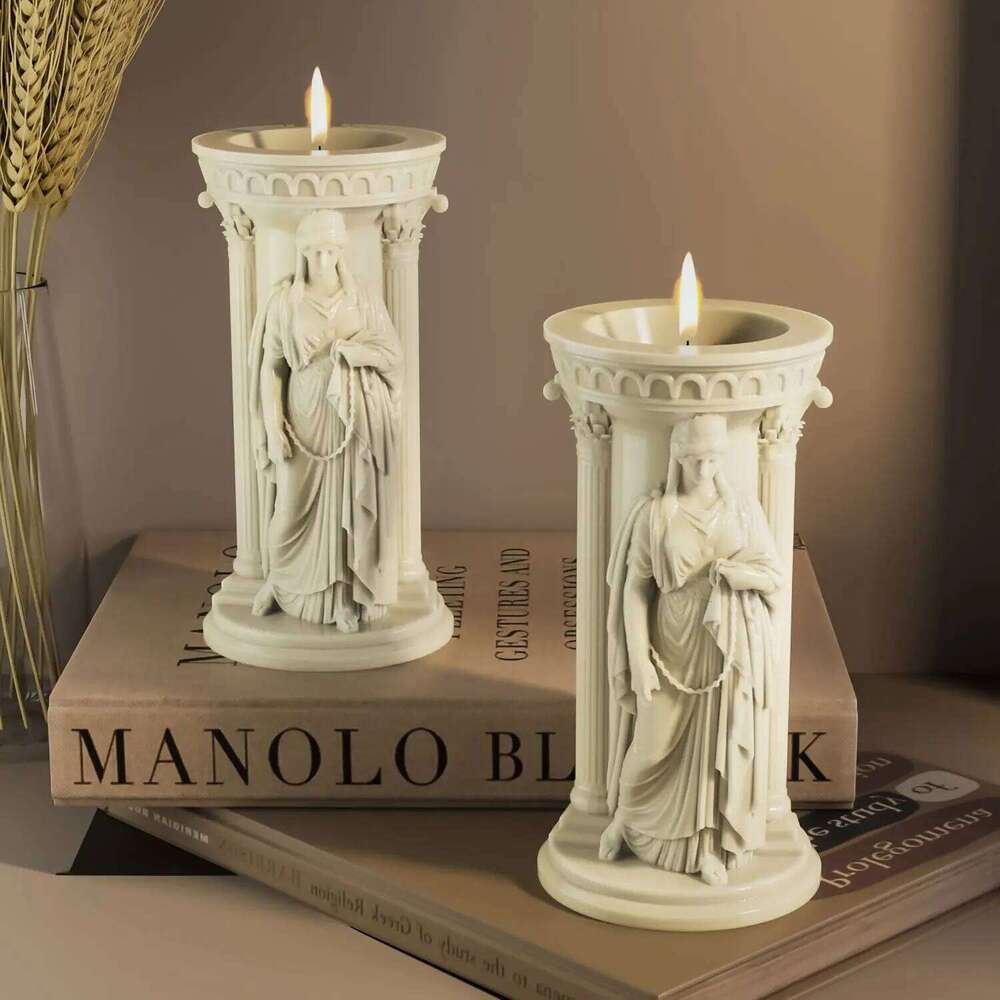 The Goddess Athena Candlestick Gypsum Plaster Molds DIY Aromatherapy Holder Cement Concrete Silicone Mould Candle Mold H260310