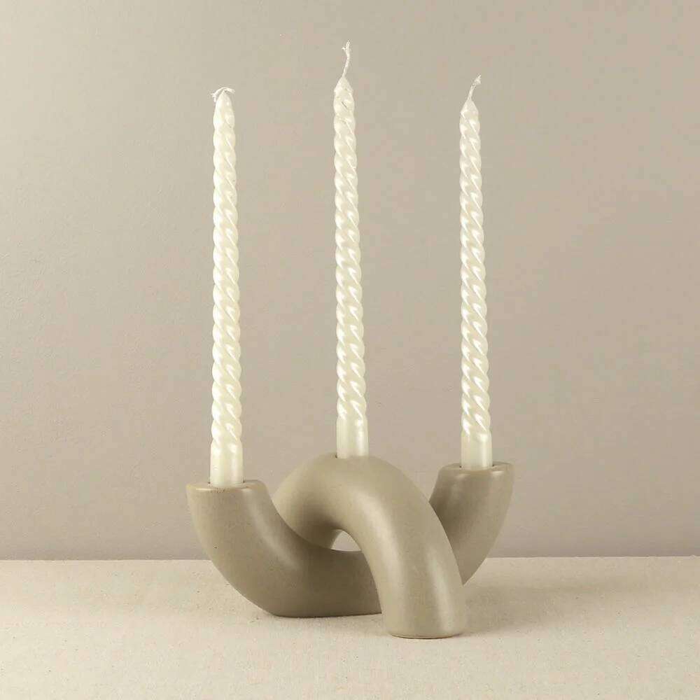 Traditional Arch Candlestick Holder,Nordic Minimalist Geometric Curved Candlestick,White Ceramic Tube type Candle Stand H260310