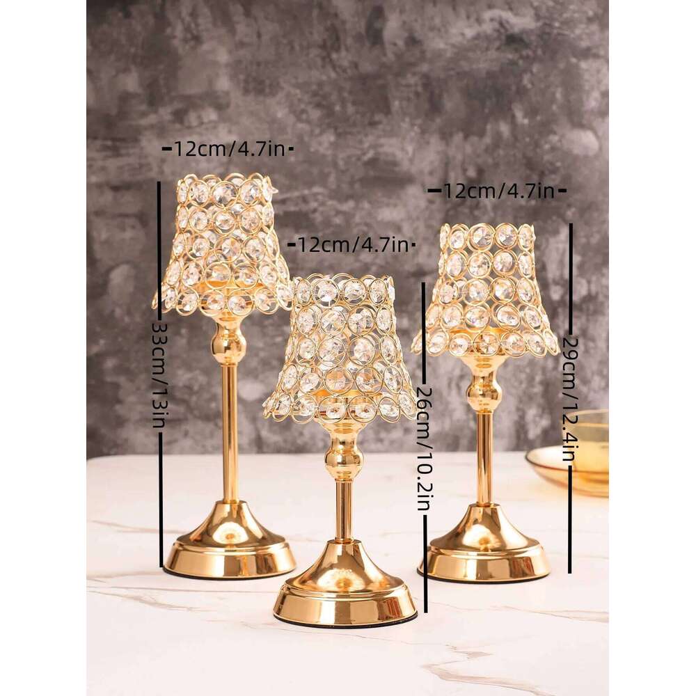 1pc Golden Crystal Candle Holder, Candlestick for Table Centerpiece Wedding Birthday Party Home Decor Christmas Gift H260310