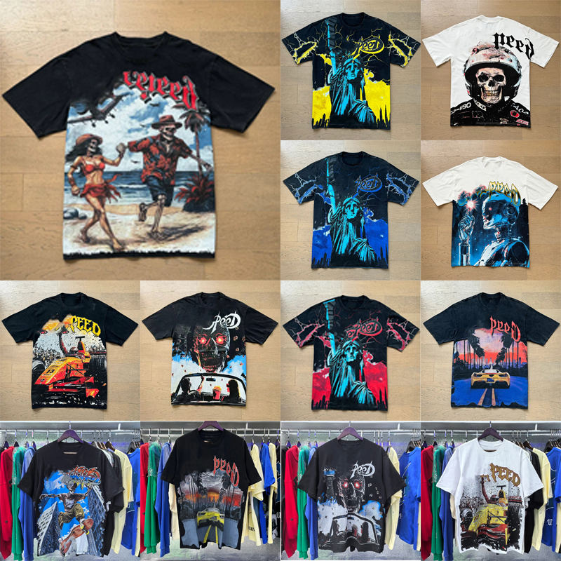 mens t shirt Summer Novelty shirt American Fashion Street Rock Retro T-shirts Short Sleeve T-shirts for Men and Women Purple Skull Print T-shirt Size S-XL