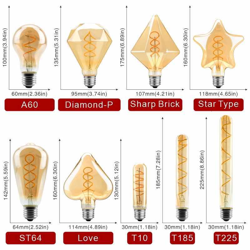 E14 E27 Retro LED Spiral Filament Light Bulb 4W Warm Yellow 220V C35 A60 T45 ST64 T185 T225 G80 G95 G125 Vintage Edison Lamp H26031011