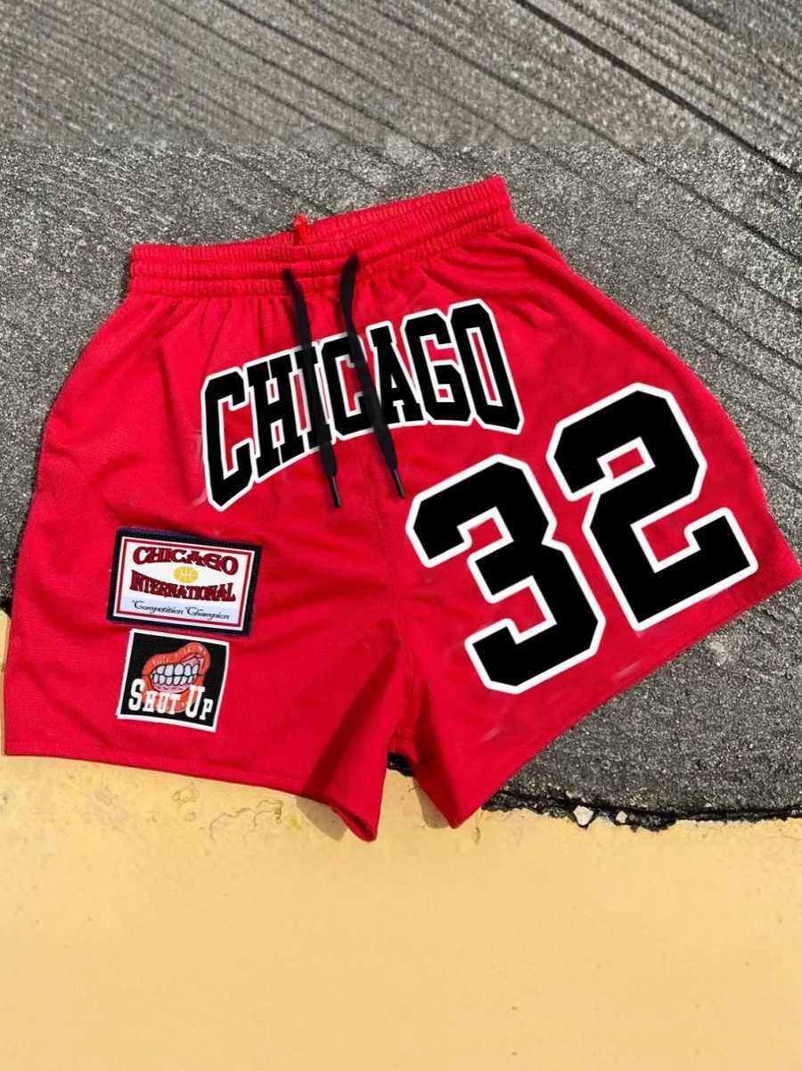 Mens summer fashionable and casual shorts with vibrant eye - catching number 32 and distinctive Chicago letter prints N260310