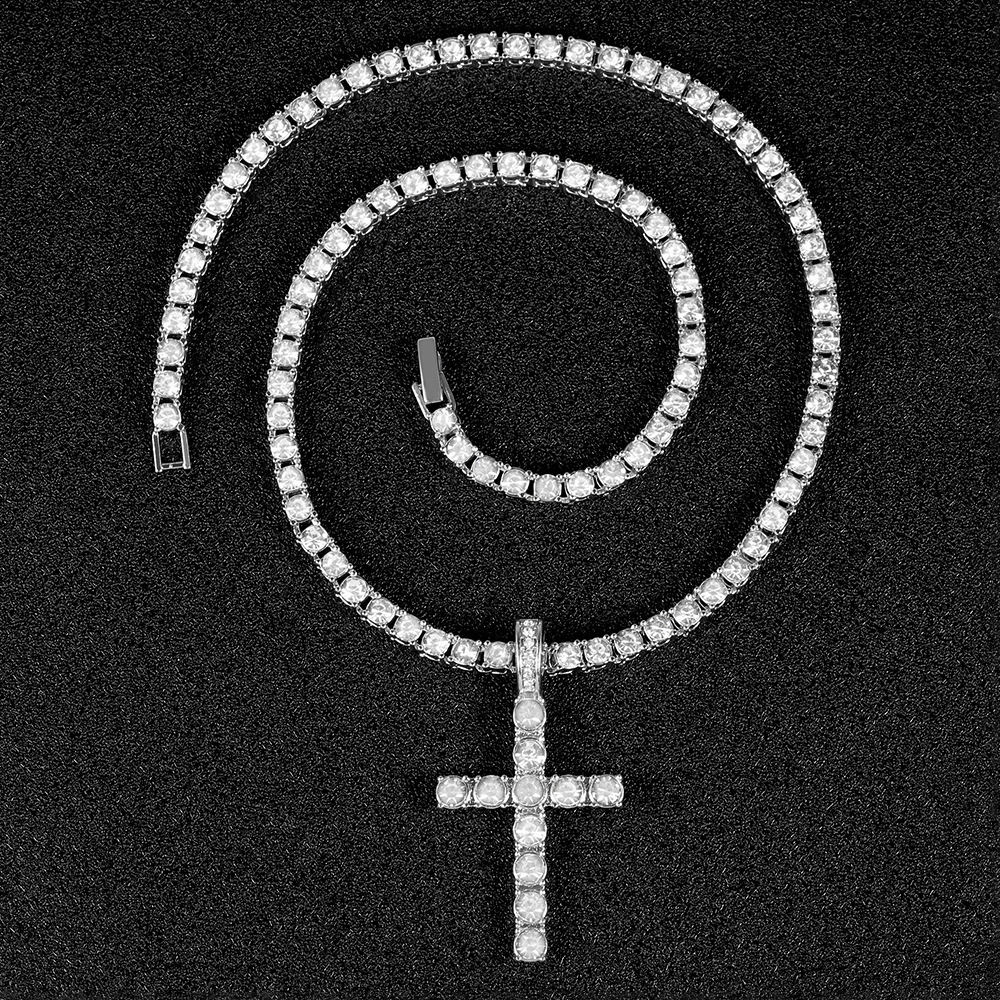 2026 New Designer Luxury Brand Hot Selling Hip Hop Cross Necklace Pendant With Full Diamond 4mm Tennis Chain Fashion Men's Personalized Jewelry