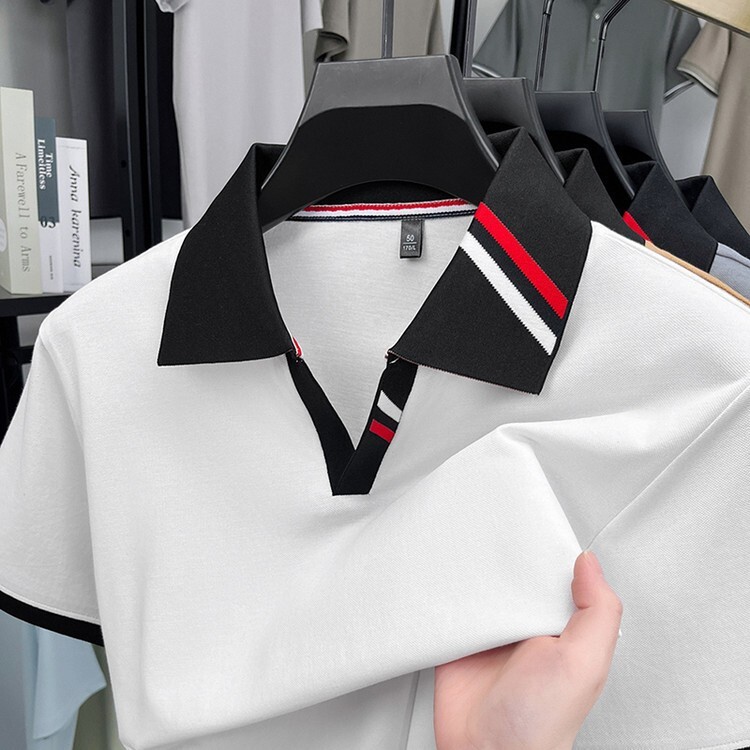 Luxury Brand Designer Clothes Men's Short-Sleeve Polo Shirt With Mulberry Silk, 2025 Summer New Style, Scissor Collar, Breathable Cotton, Men