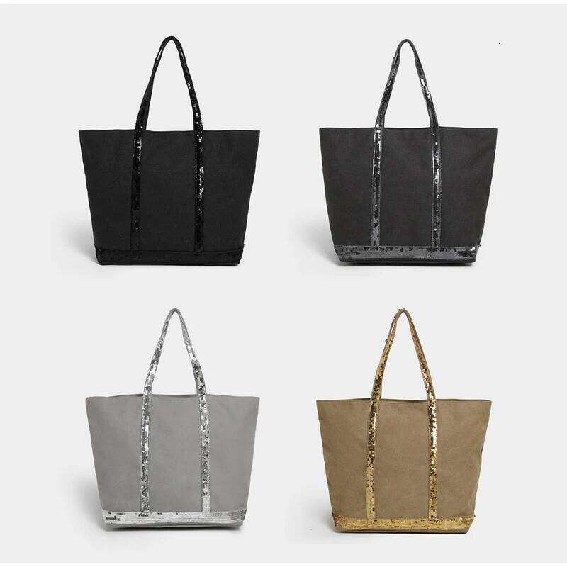 Retro Large-capacity Canvas Tote Brand Contrast Color Sequins Highquality Handbag Unisex Large Travel Shoulder Messenger Bag XJ260310