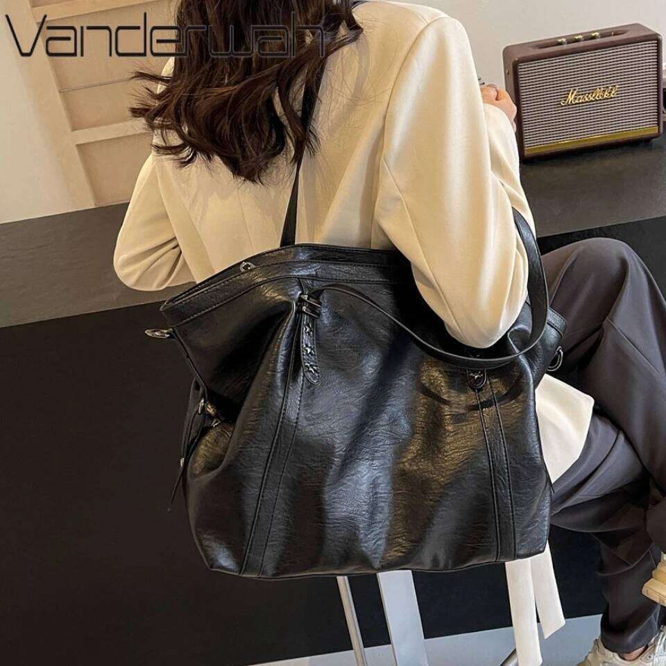Big Black Shoulder crossbody Bags for Women 2025 Hobo Shopper Sac Solid Color Quality PU Leather Handbag Lady Travel Tote Bag XJ260310
