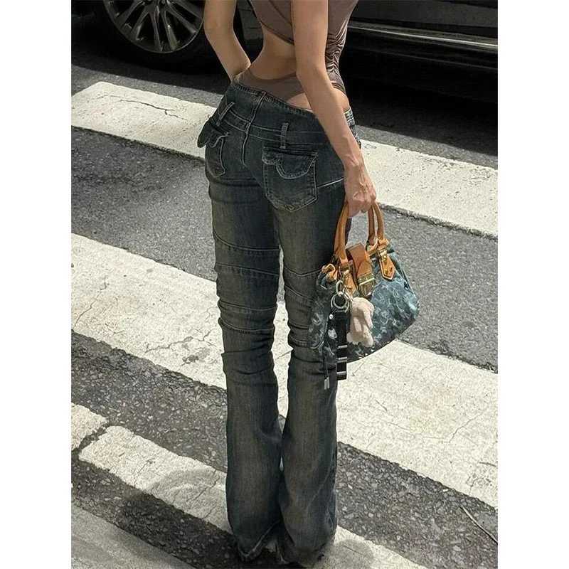 Women Vintage Low Rise skinny Flare Jeans Streetwear Gyaru Harajuku Trashy Y2K Denim Pants 2000s 90s Slim Trousers Pantalones M260310