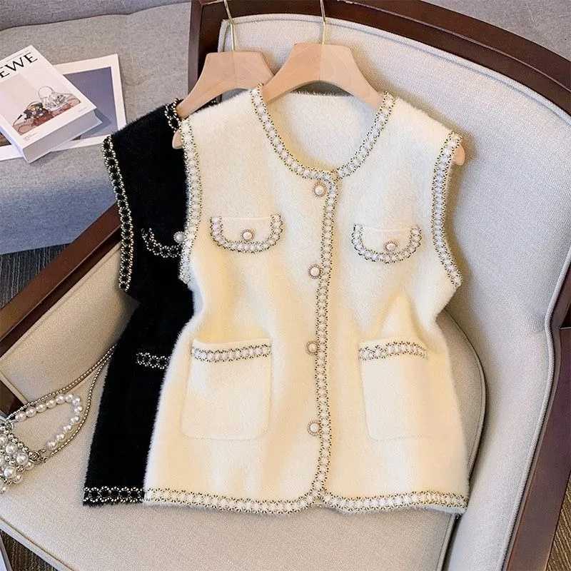 Xiaoxiangfeng Vest French Spring and Autumn New Versatile Vest 2025 Top Fashion Imitation Mink Cardigan Sleeveless JacketT260310