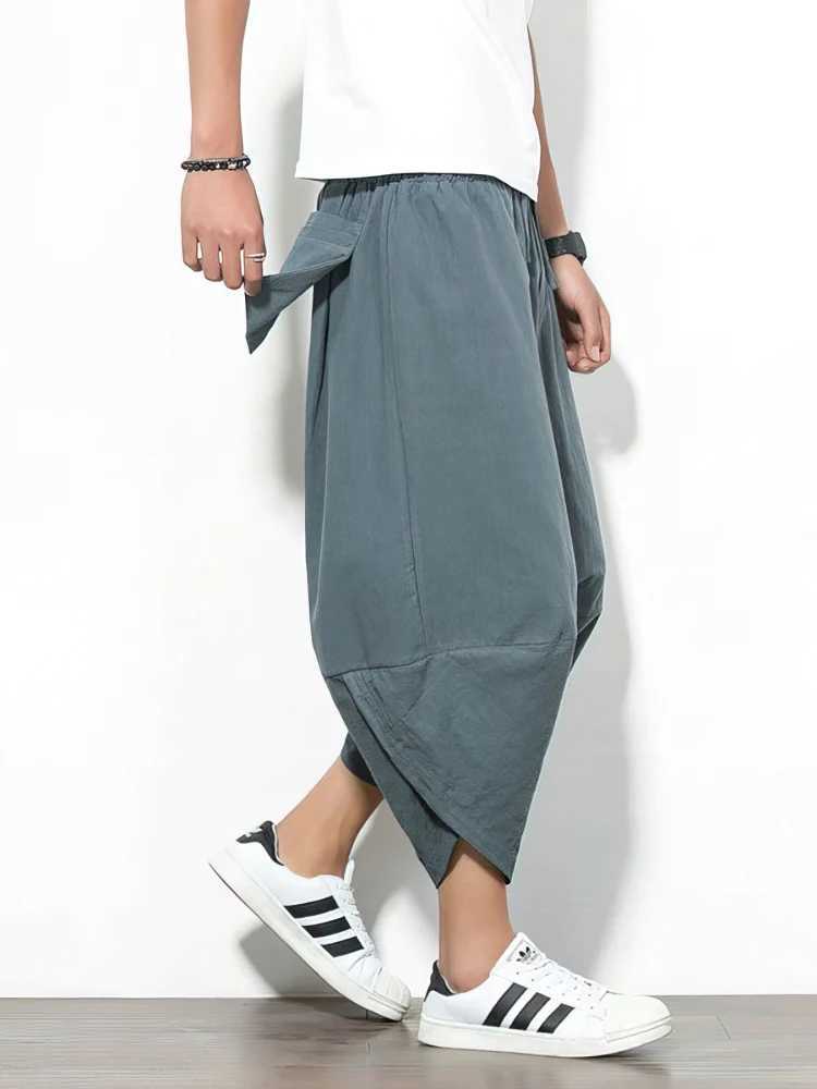 Beach Summer Cotton Linen Cargo Shorts Men Baggy Wide leg Casual Capris Pants Male Sport Running Shorts 2025 Harem Trousers N260310