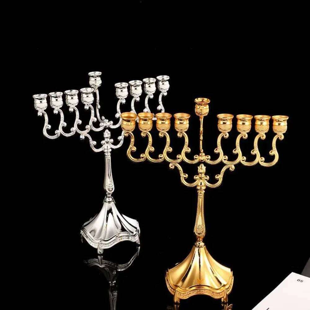 Alloy candlestick, 9 branch Chankiah, Hanukkah Menorah, elegant tabletop decoration handicraft, olive oil lamp candle holder H260310