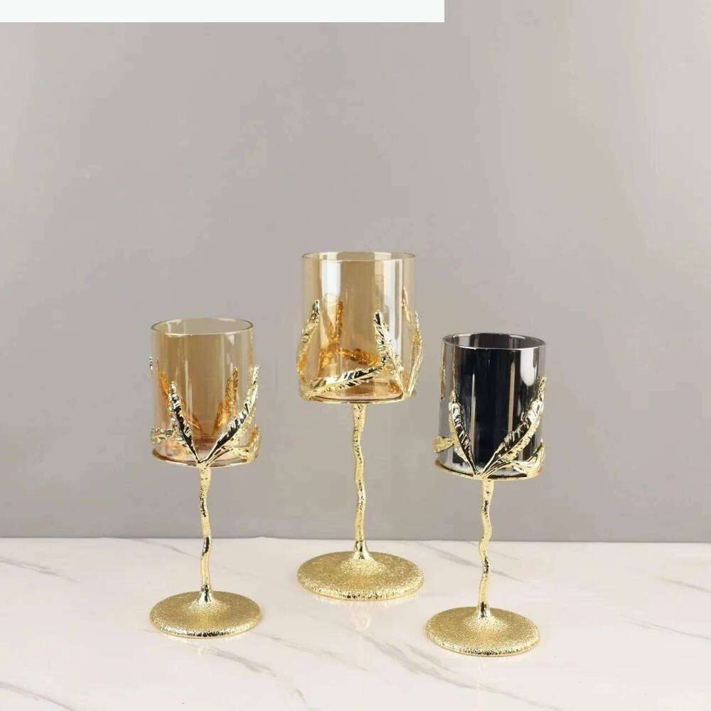 Metal Candelabrum Candlestick Glass Leaf Candle Candelabros Wedding Decoration H260310