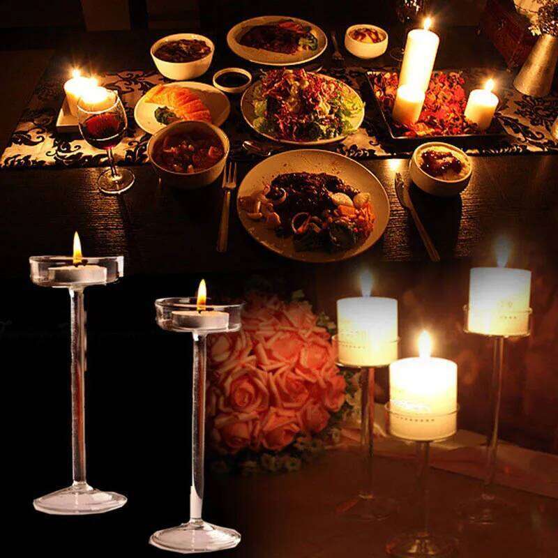 European High Candlestick Glass Candle Wedding Table Centerpiece Crystal Holder Setting Romantic Dinner Decoration H260310