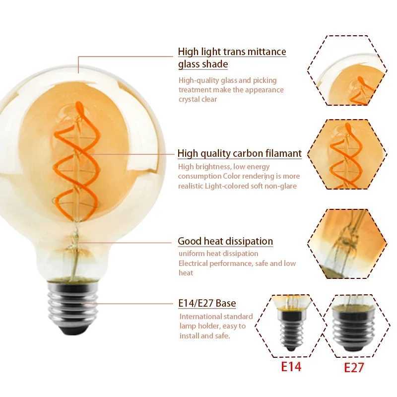1-10pcs E27 E14 LED Bulb AC 220V Vintage Spiral LED Filament Light Bulb C35 A60 T45 ST64 T185 T225 G45 G80 G95 4W Edison Lamp H260310