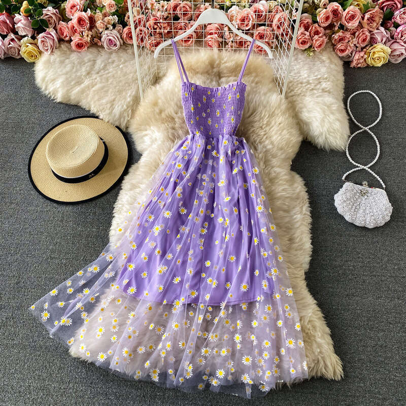 2026 Spring and Summer Super Fairy High Waist Flower Belt French Retro Style Slimming Dress