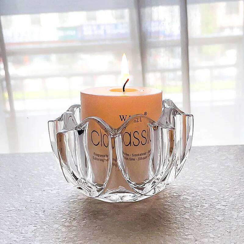 French Flower Mouth Crystal Glass Transparent Holder, Romantic Decoration, Household Candle Container H260310