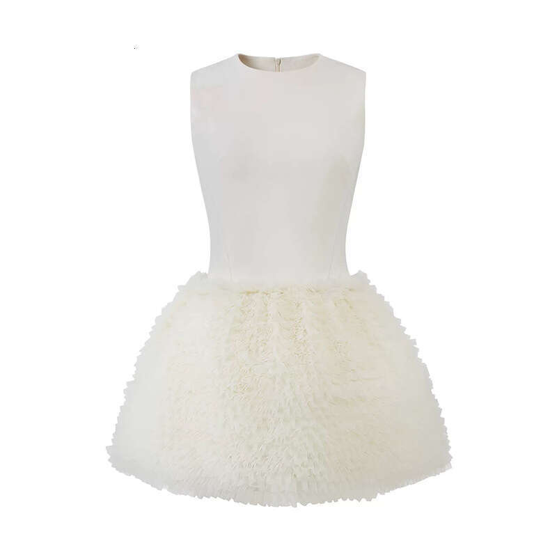 2026 new women's elegant and sweet princess style simple solid color sleeveless fluffy short skirt