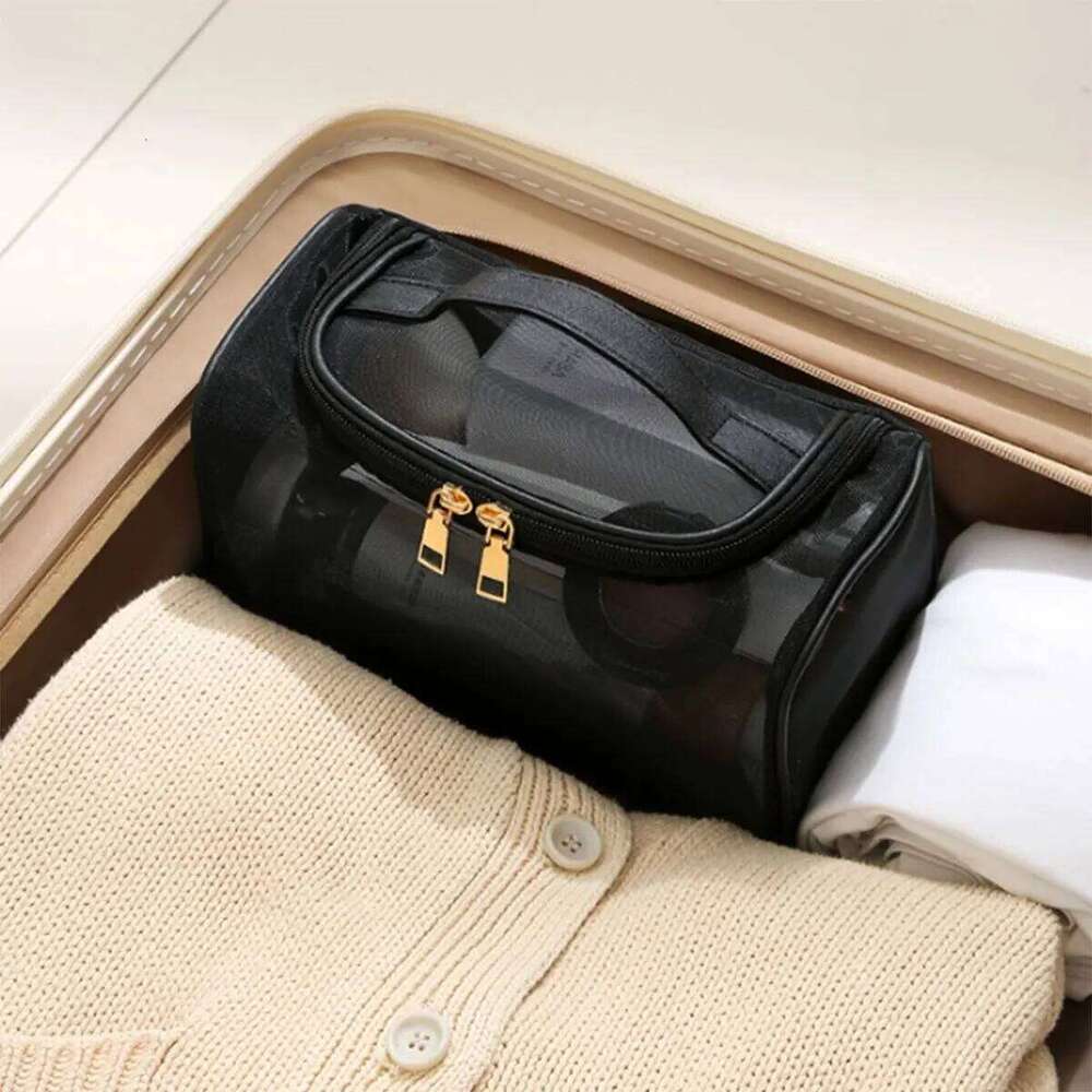 Transparent mesh design for travel storage makeup bag, large capacity cosmetics finishing toiletry bag one pack XJ260310