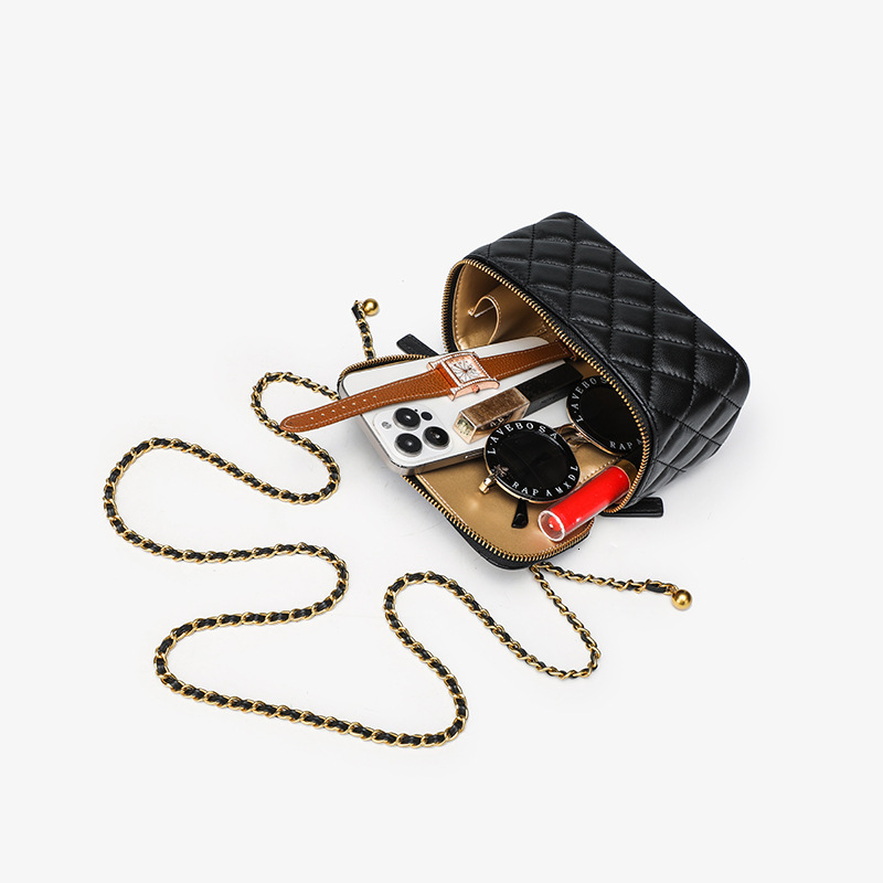 Spring/summer Golden Designer Bag Ball Seam Chain Bag Genuine Leather Top Luxury Fashion Shoulder Bag Women's Bag 2026 New Mini Lipstick Box Bag 