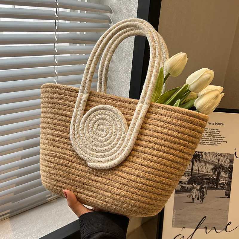 Woven Bag Simple Folded Straw Handbag Diagonal Holiday Cotton Rope Commuting Tote Bag for Women H2603101