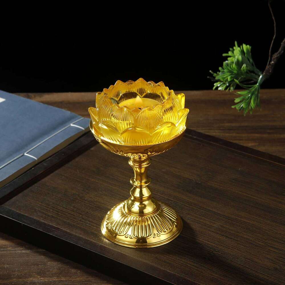 Vintage Holders Glass Lotus with Metal Base Butter Holder Long Lamp Candlestick Put Candle Cup Home Deco H260310