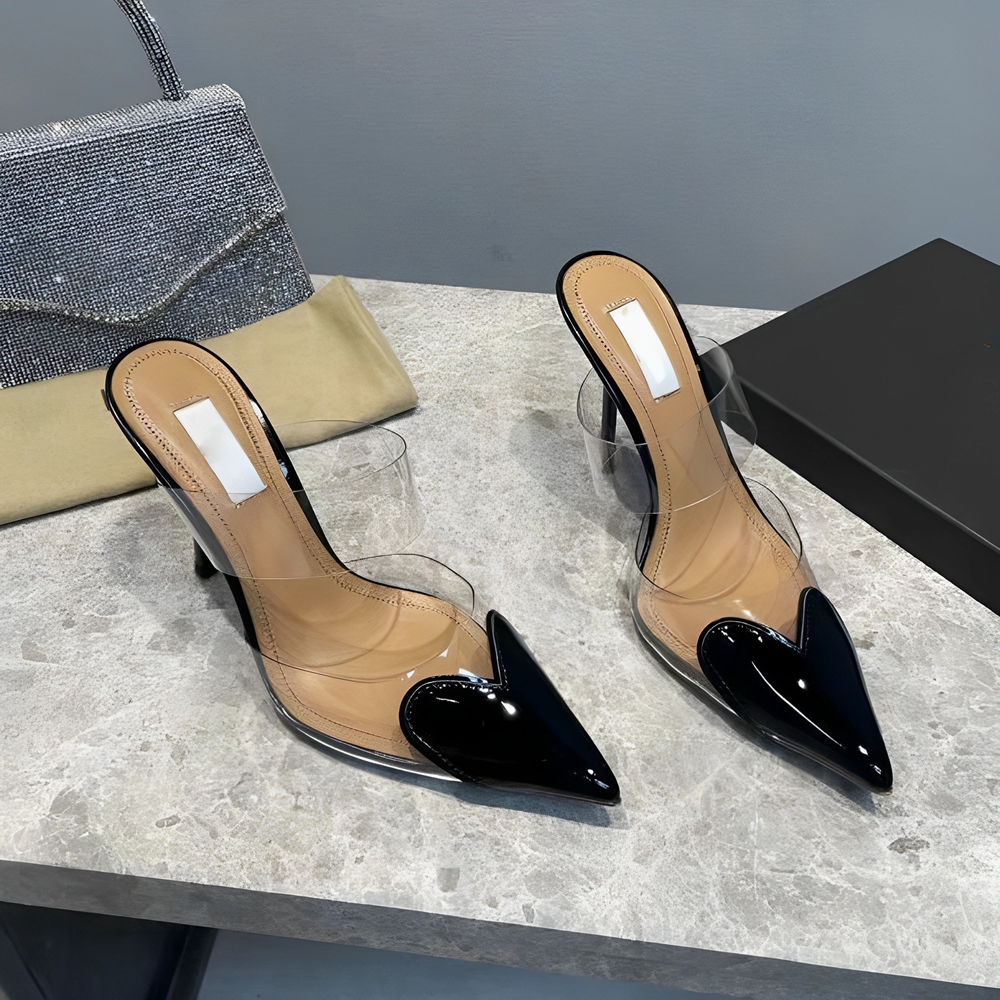 Designer high heels women summer sandals luxury Mid heel classics slides leather point toe stiletto sandal black white red