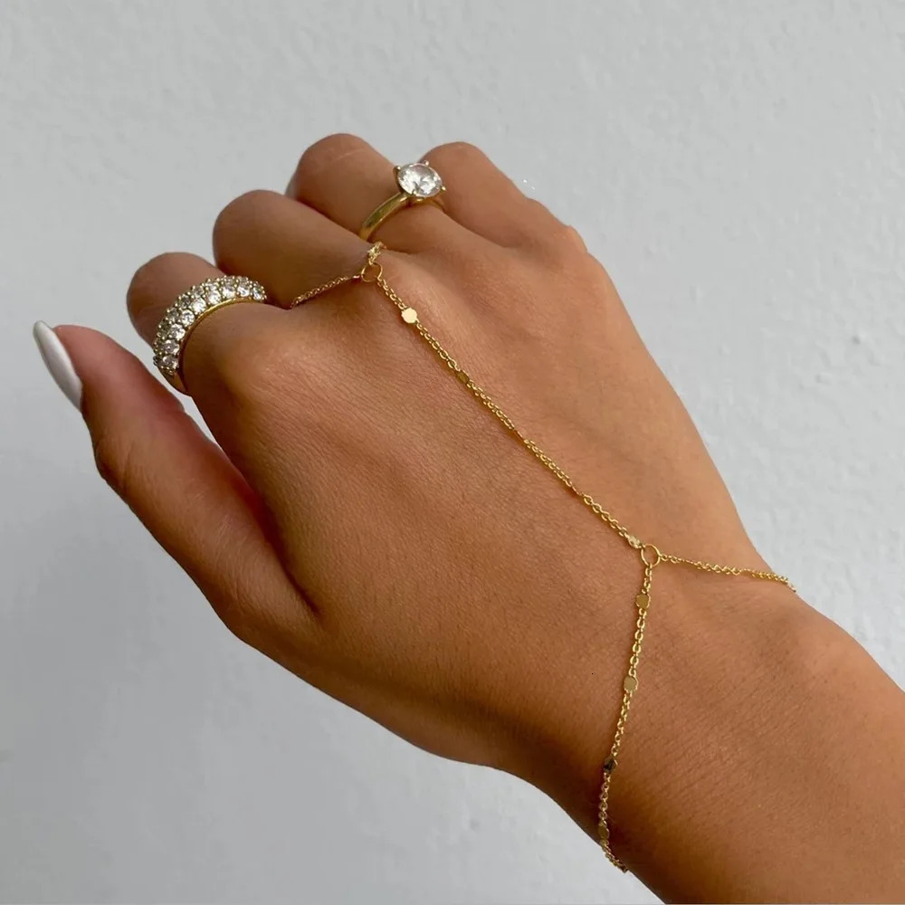 Gold Silver Color Bead Chain Bracelet For Women Trendy Ring Bracelet Hand Chain Finger Ring Slave Cuff Bracelet Mothers Day Gift 260305